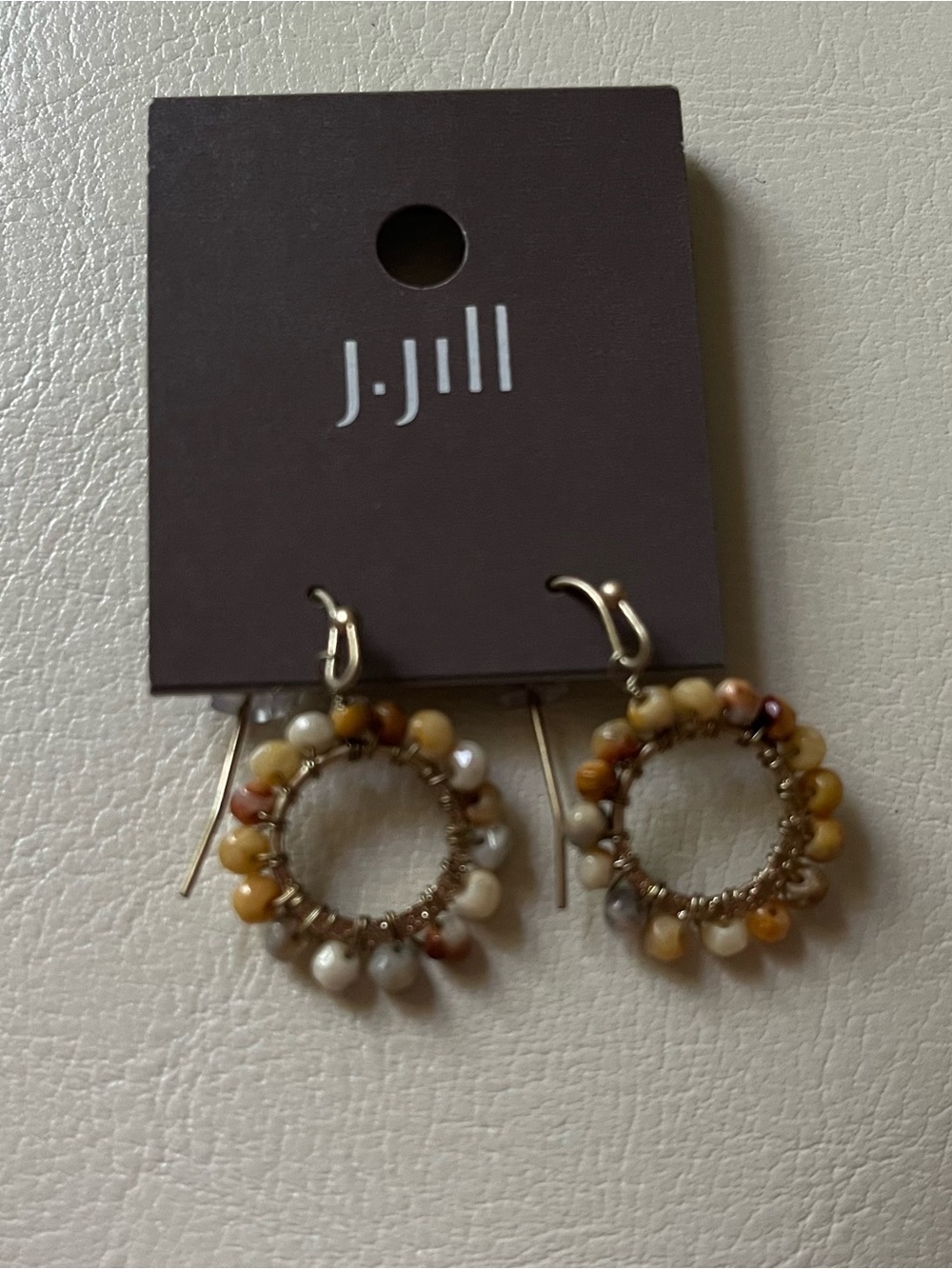 J.Jill Neutral Gold Bead Hoop Dangle Earrings